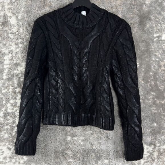 Divided H&M Sz S Black Metallic Silver Coated Chunky Cable Knit Pullover Sweater - Picture 1 of 7